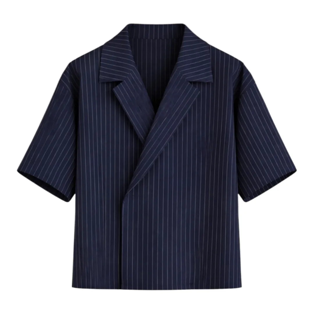 Tezly Premium Navy Pinstripe Blazer Style Shirt (Size M) – Luxury Smart Casual