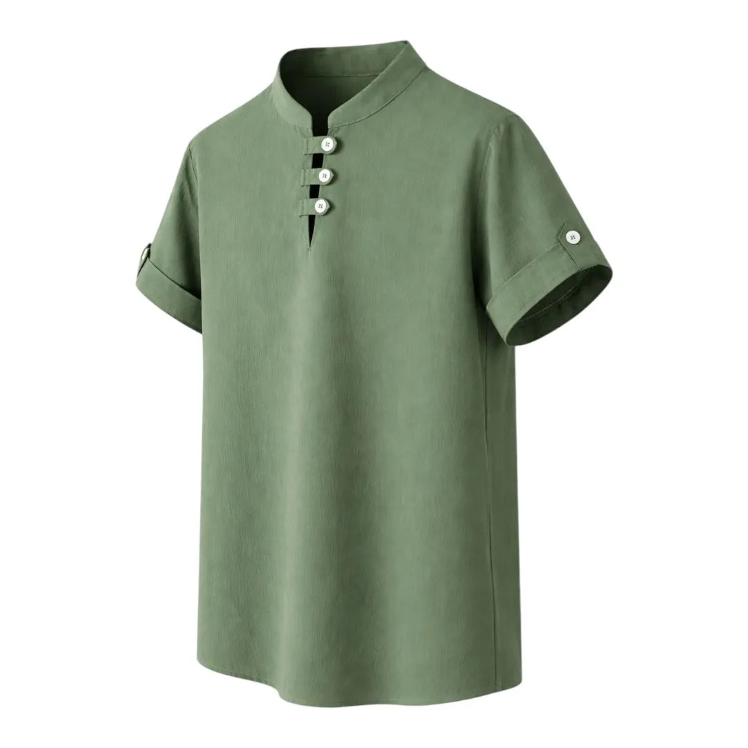 Tezly Green Mandarin Collar Shirt – Size M | Premium Everyday Wear