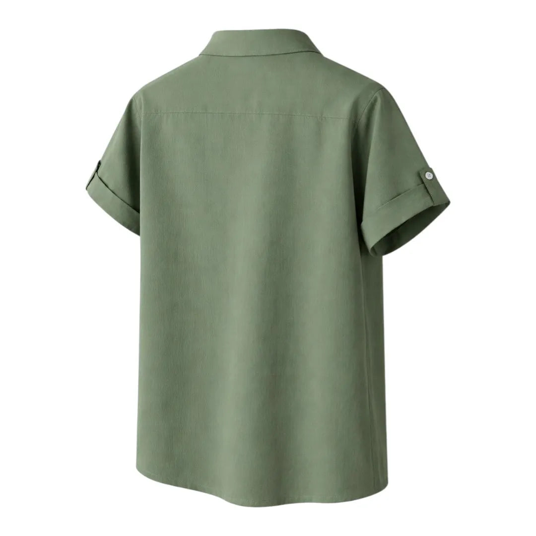 Tezly Green Mandarin Collar Shirt – Size M | Premium Everyday Wear