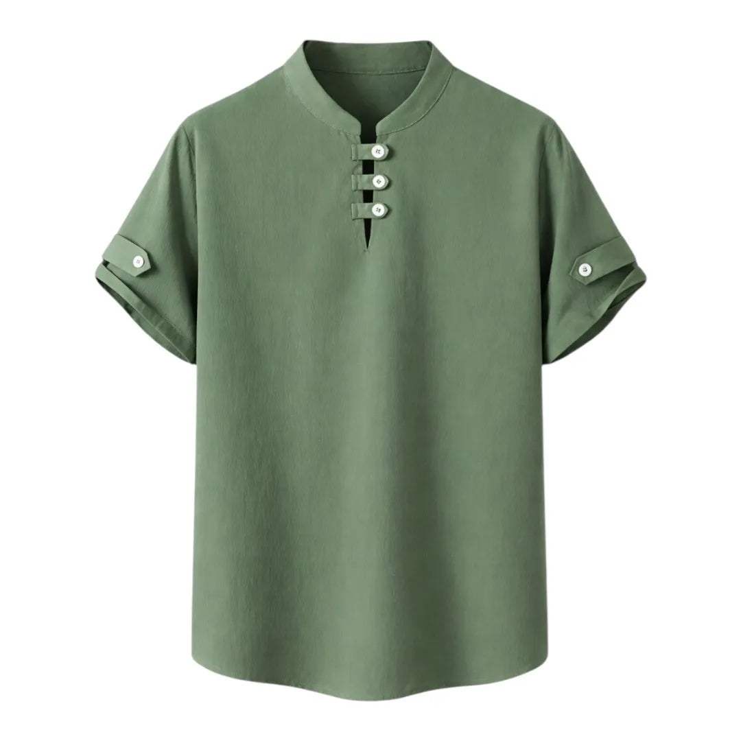 Tezly Green Mandarin Collar Shirt – Size M | Premium Everyday Wear